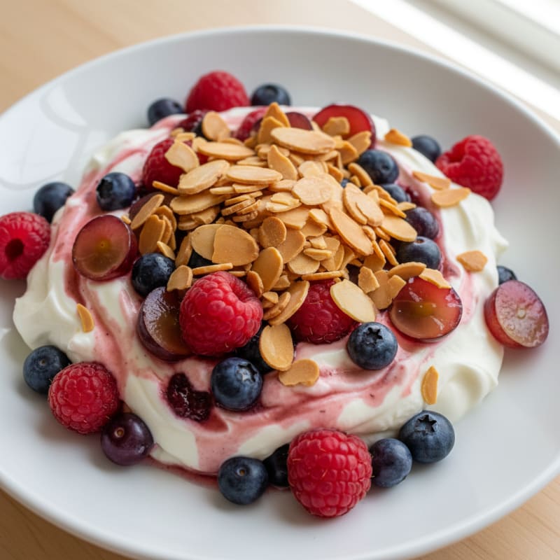 Greek Yogurt Protein Parfait with Mixed Berries and Almonds
