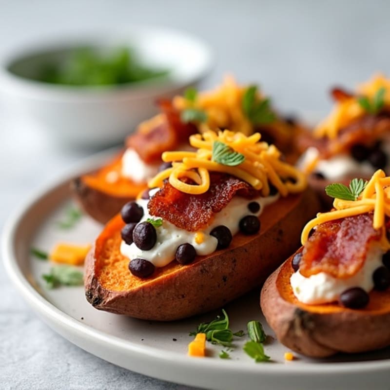 Crispy Loaded Sweet Potato Boats with Turkey Bacon