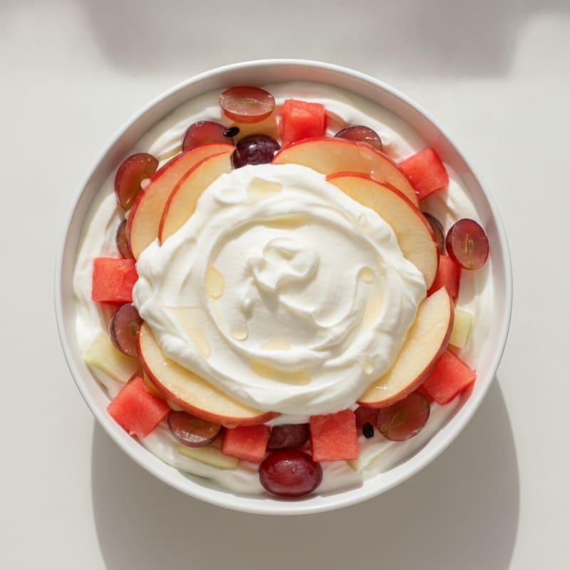 Greek Yogurt Protein Parfait with Apples, Grapes, and Watermelon