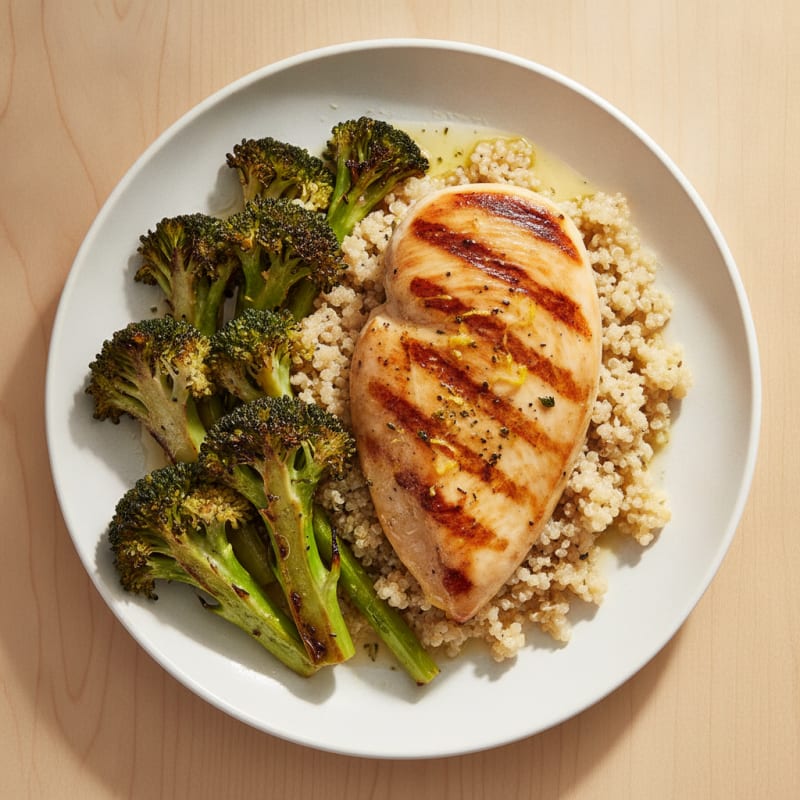 Grilled Chicken Breast with Quinoa and Roasted Broccoli