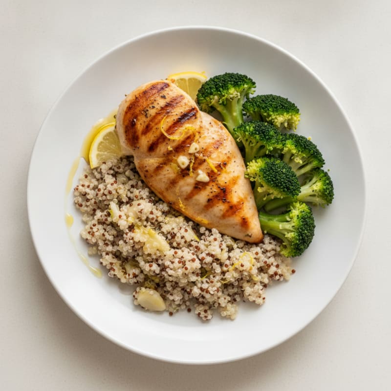 Grilled Chicken Breast with Quinoa and Steamed Broccoli