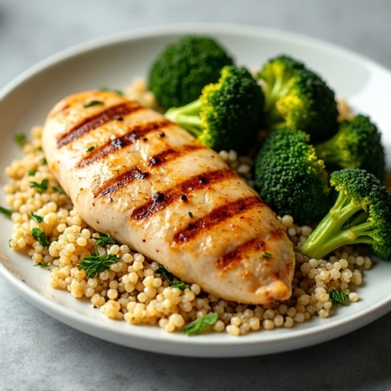 Grilled Chicken Breast with Quinoa and Roasted Broccoli