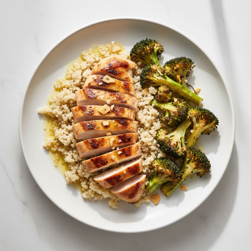 Grilled Chicken Breast over Quinoa and Roasted Broccoli