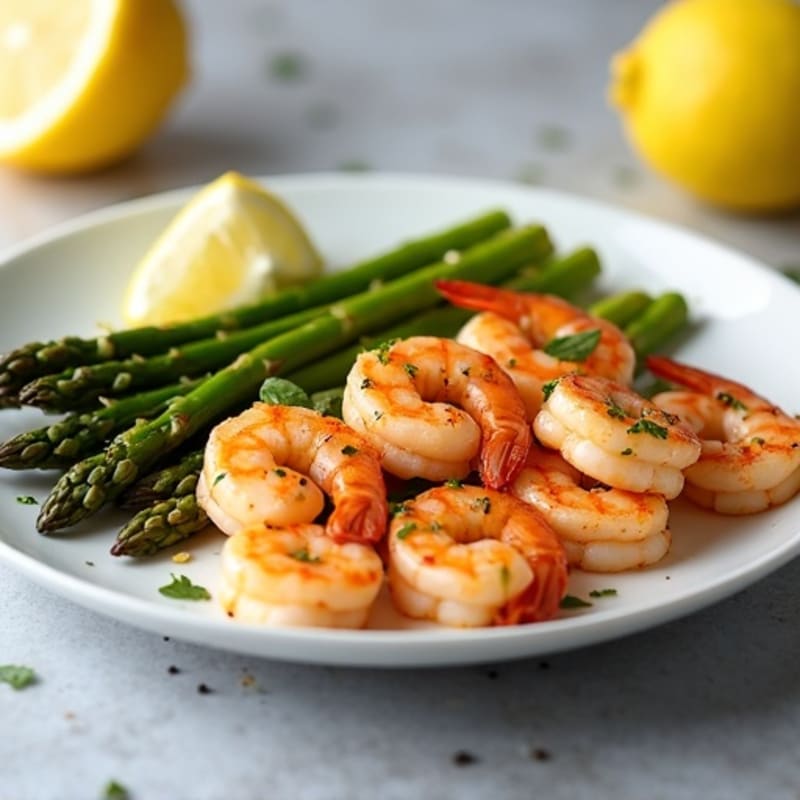 Lemon Garlic Pan-Seared Shrimp with Roasted Asparagus