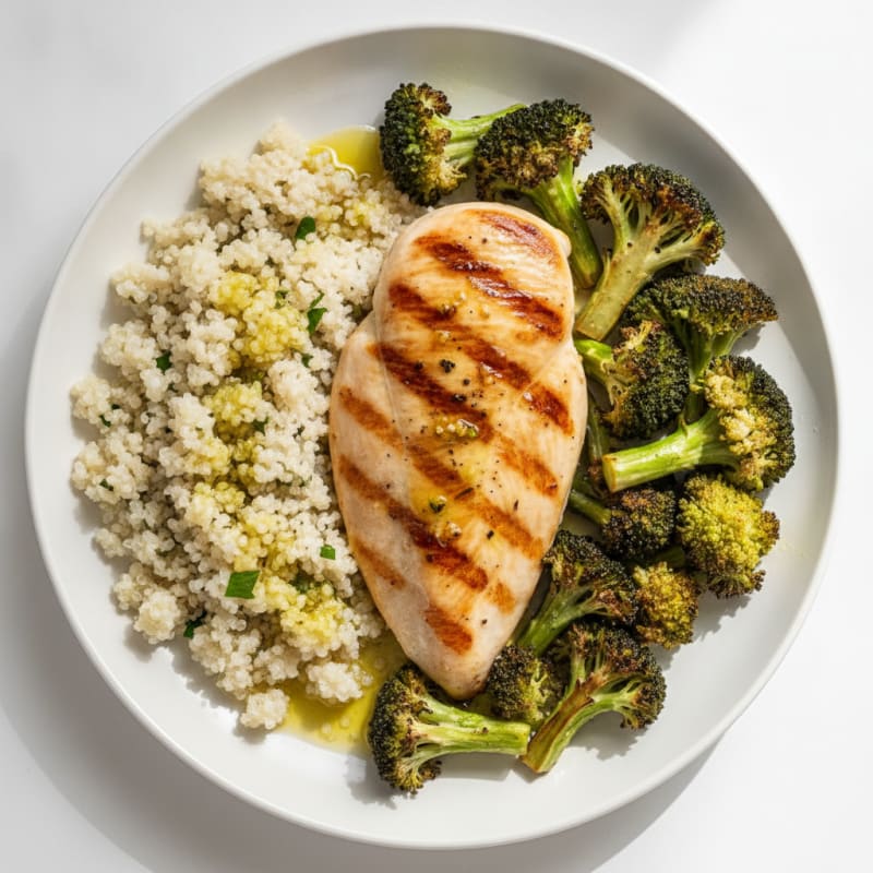 Grilled Chicken Breast with Quinoa and Roasted Broccoli