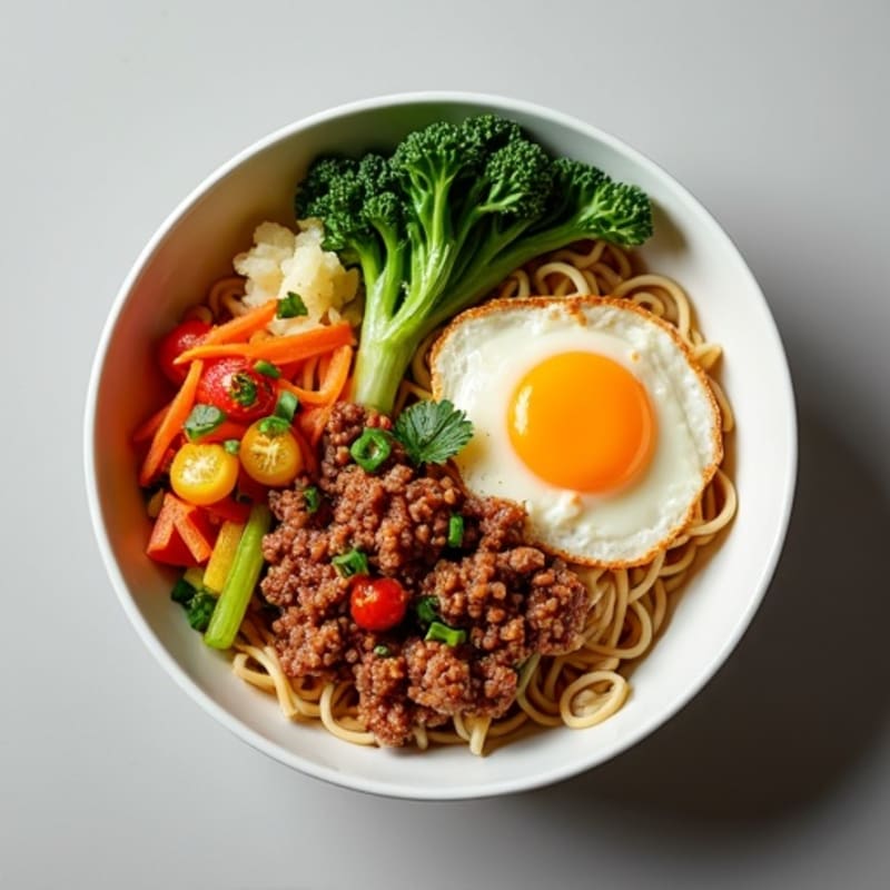 Spicy Ginger-Garlic Ground Pork Noodle Bowl