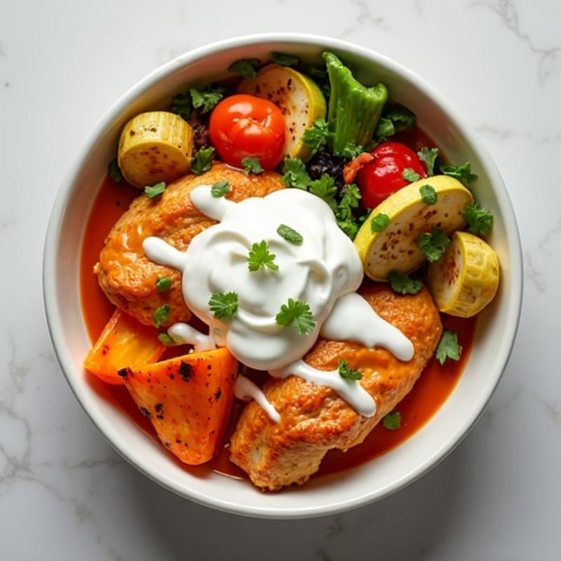 Buffalo Chicken Creamy Bowl with Roasted Vegetables