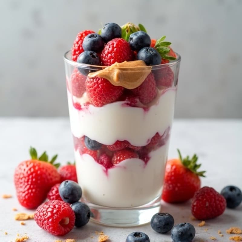 Greek Yogurt Protein Parfait with Mixed Berries and Almond Butter