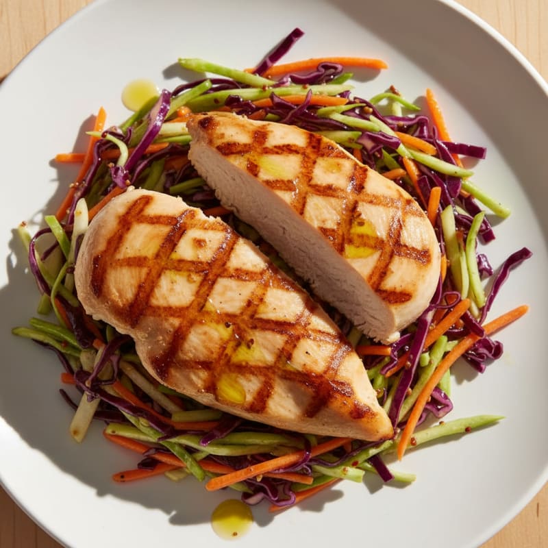 Grilled Chicken Breast with Crunchy Cabbage Slaw