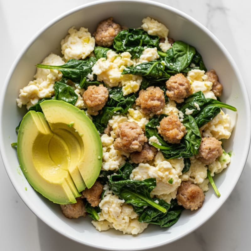 Scrambled Egg Whites with Turkey Sausage and Spinach