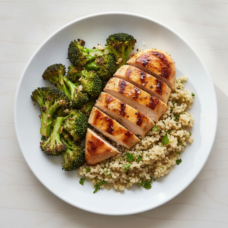 Grilled Chicken Breast with Quinoa and Roasted Broccoli