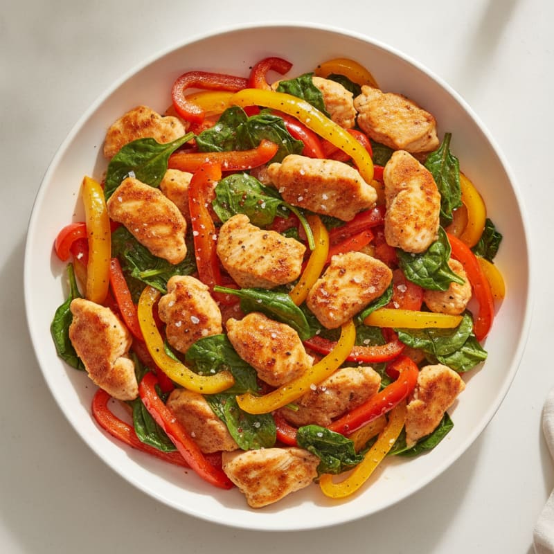 Chicken and Bell Pepper Skillet with Spinach