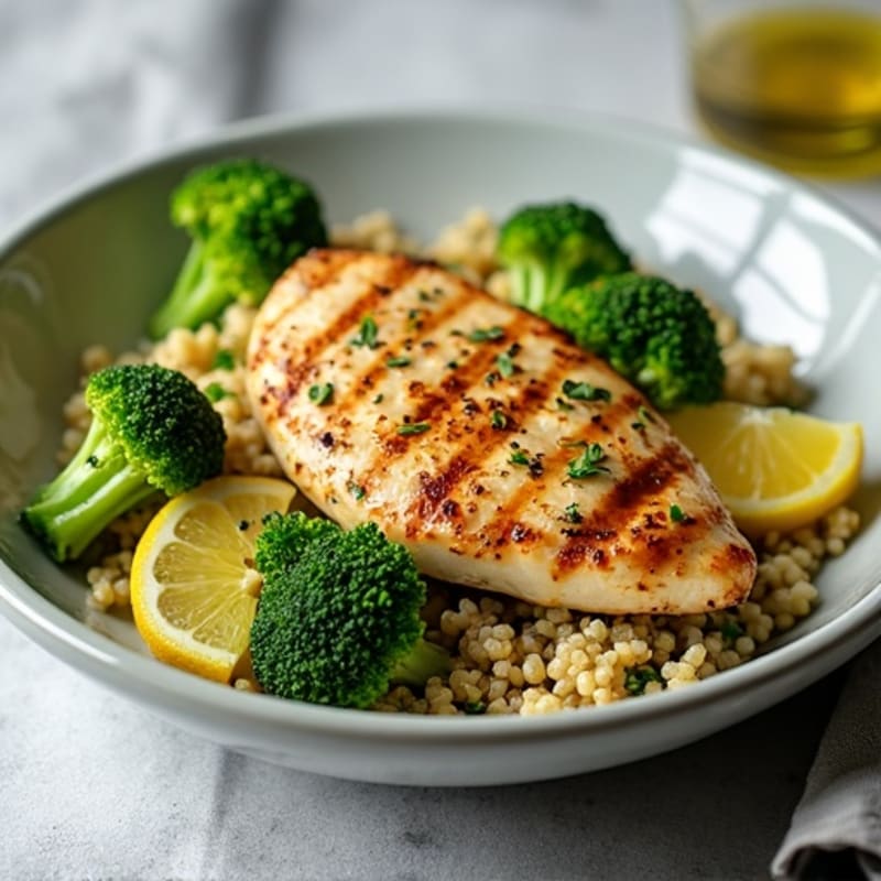 Grilled Chicken and Quinoa Salad with Roasted Broccoli