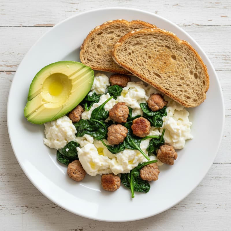 Egg White Scramble with Turkey Sausage and Spinach