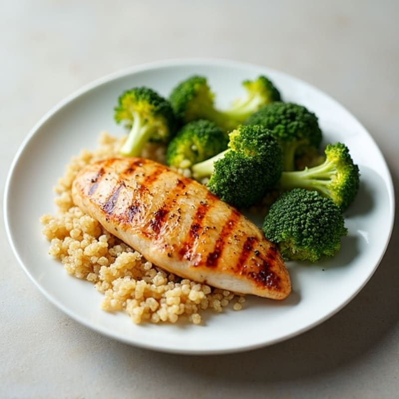 Grilled Chicken Breast with Roasted Broccoli and Quinoa