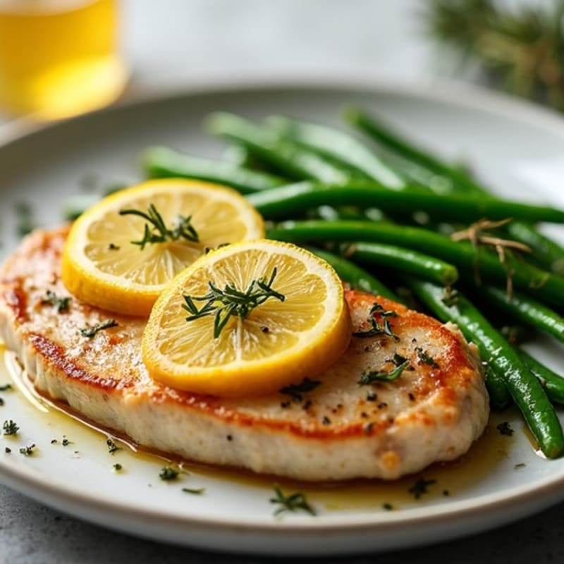 Pan-Seared Lemon-Herb Pork Chops with Roasted Green Beans