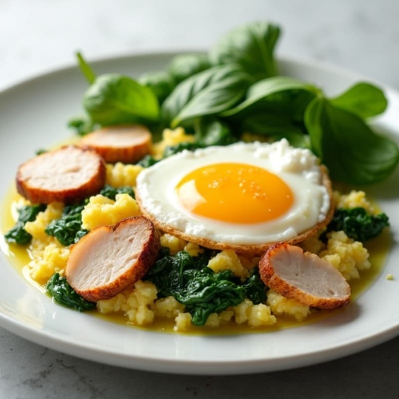 Cottage Cheese Scramble with Spinach and Roasted Turkey