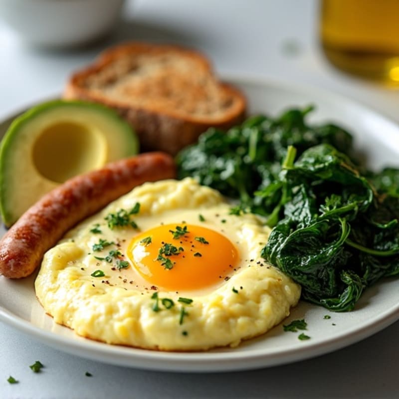 Egg White Scramble with Sautéed Spinach and Turkey Sausage
