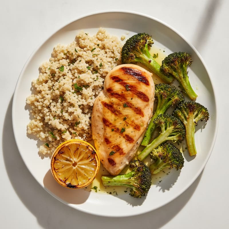Grilled Chicken Breast with Quinoa and Roasted Broccoli
