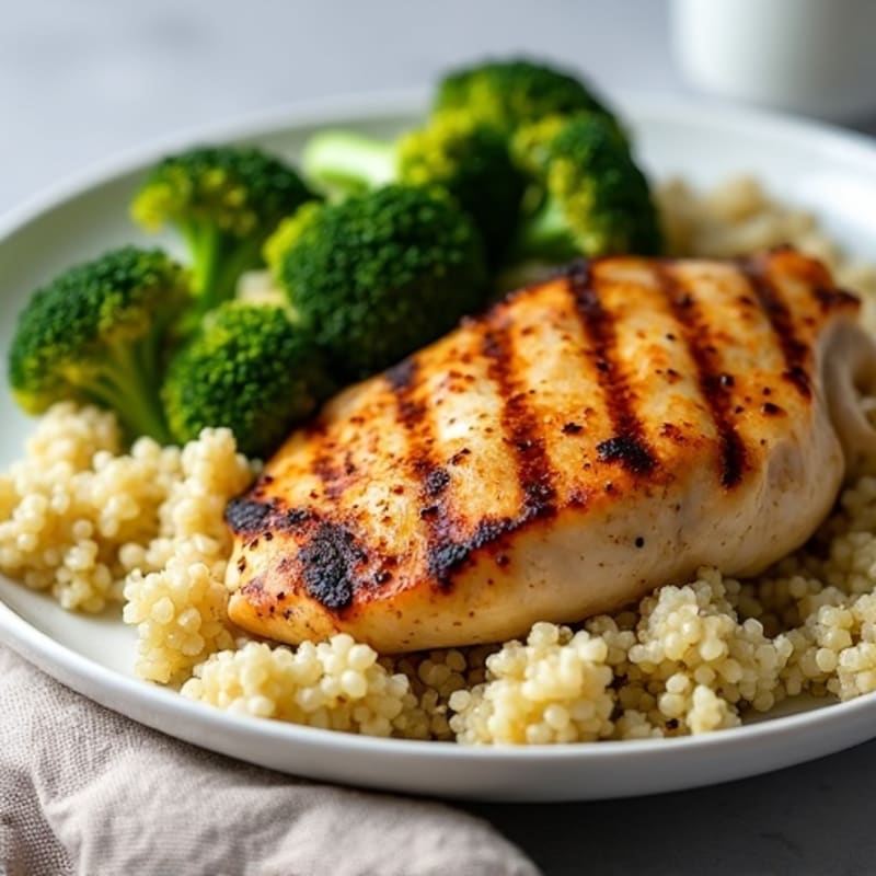 Grilled Chicken Breast with Roasted Broccoli and Quinoa