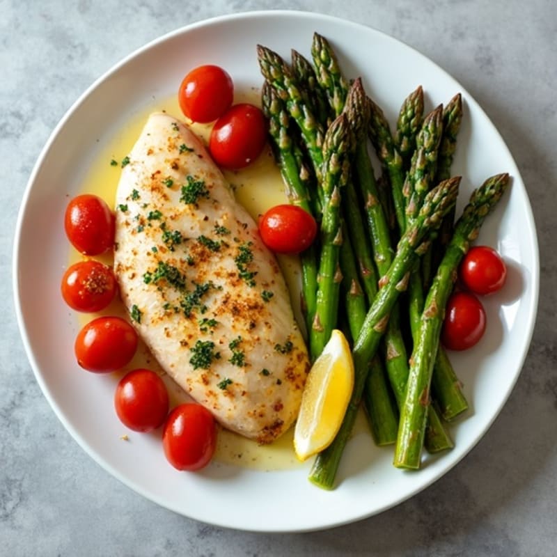 Sheet Pan Lemon Herb Chicken with Roasted Asparagus and Cherry Tomatoes