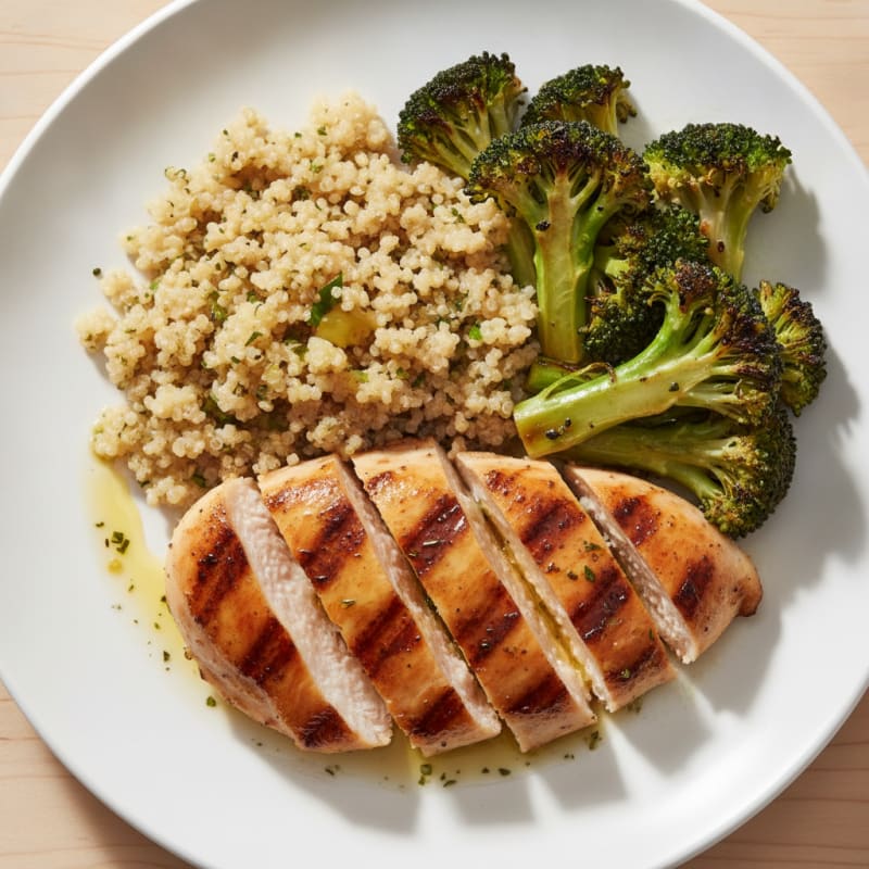 Grilled Chicken Breast with Quinoa and Roasted Broccoli