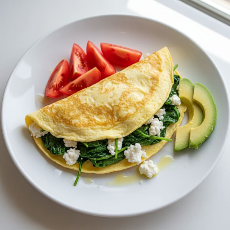 Egg White Spinach Omelette with Cottage Cheese and Fresh Tomato