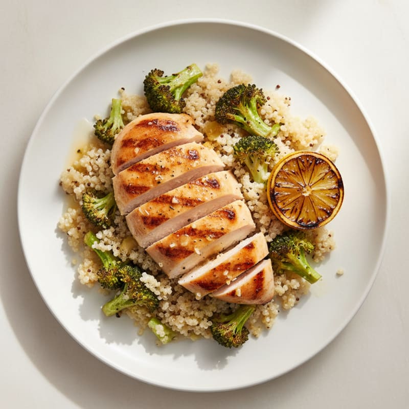 Grilled Chicken Breast with Quinoa and Roasted Broccoli