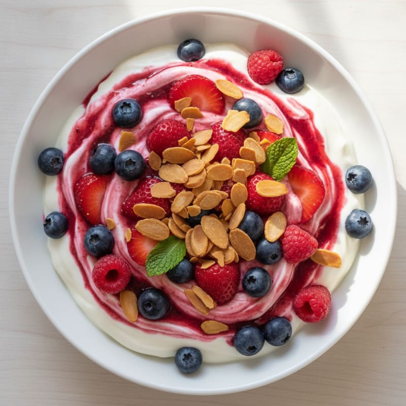Greek Yogurt Protein Parfait with Mixed Berries and Almonds