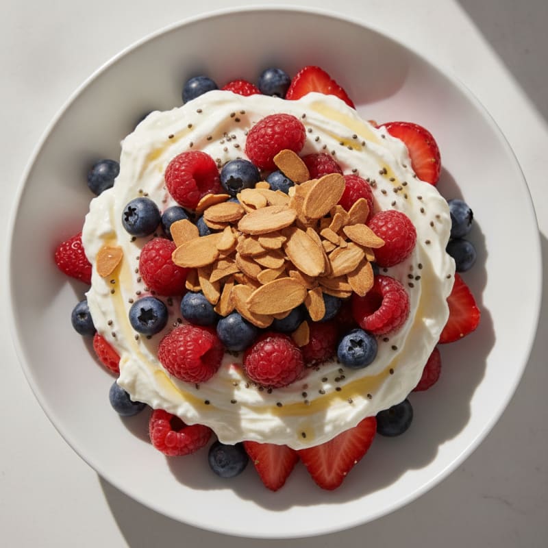 Greek Yogurt Protein Parfait with Mixed Berries and Almonds