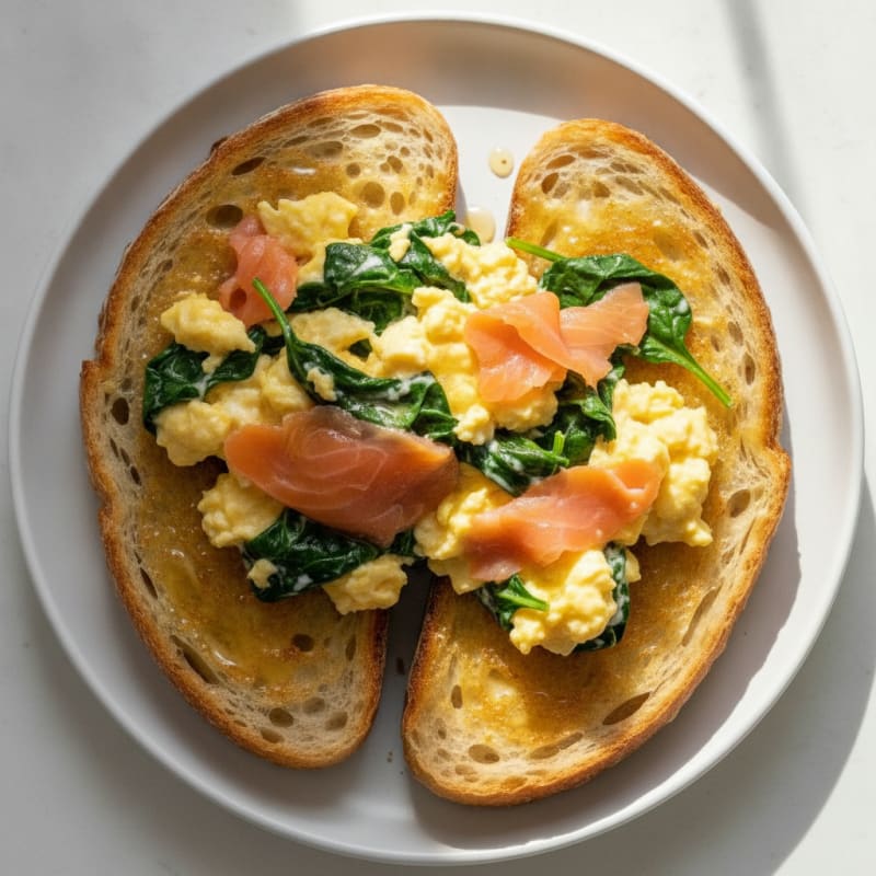 Creamy Scrambled Eggs with Smoked Salmon and Spinach