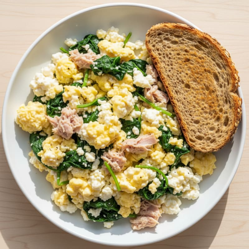 Cottage Cheese Scramble with Spinach and Smoked Turkey