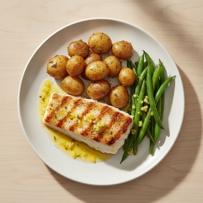 Grilled Grouper with Herb-Roasted New Potatoes and Green Beans