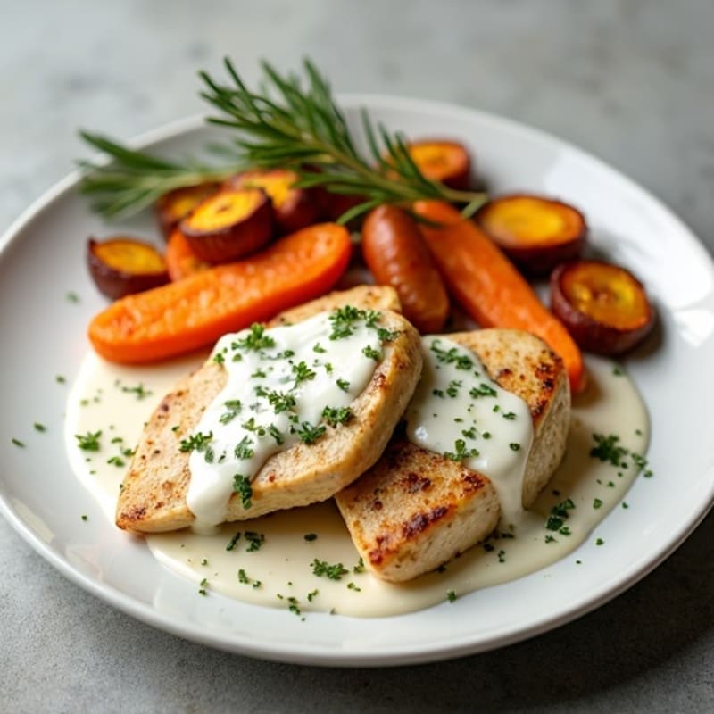 Creamy Garlic Herb Chicken with Roasted Root Vegetables