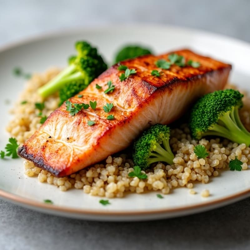 Seared Salmon with Roasted Broccoli and Quinoa
