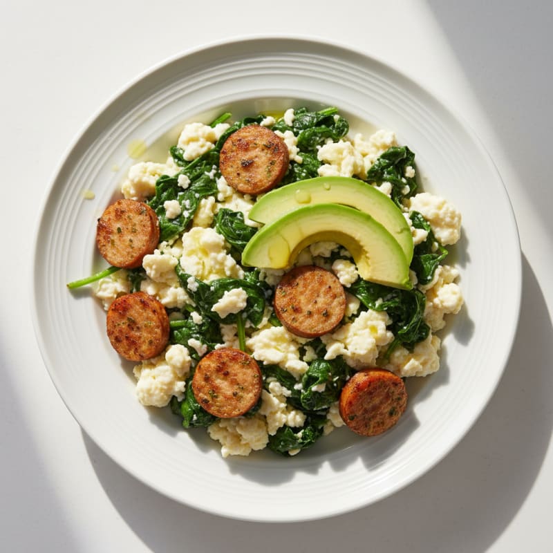 Egg White Scramble with Turkey Sausage and Spinach