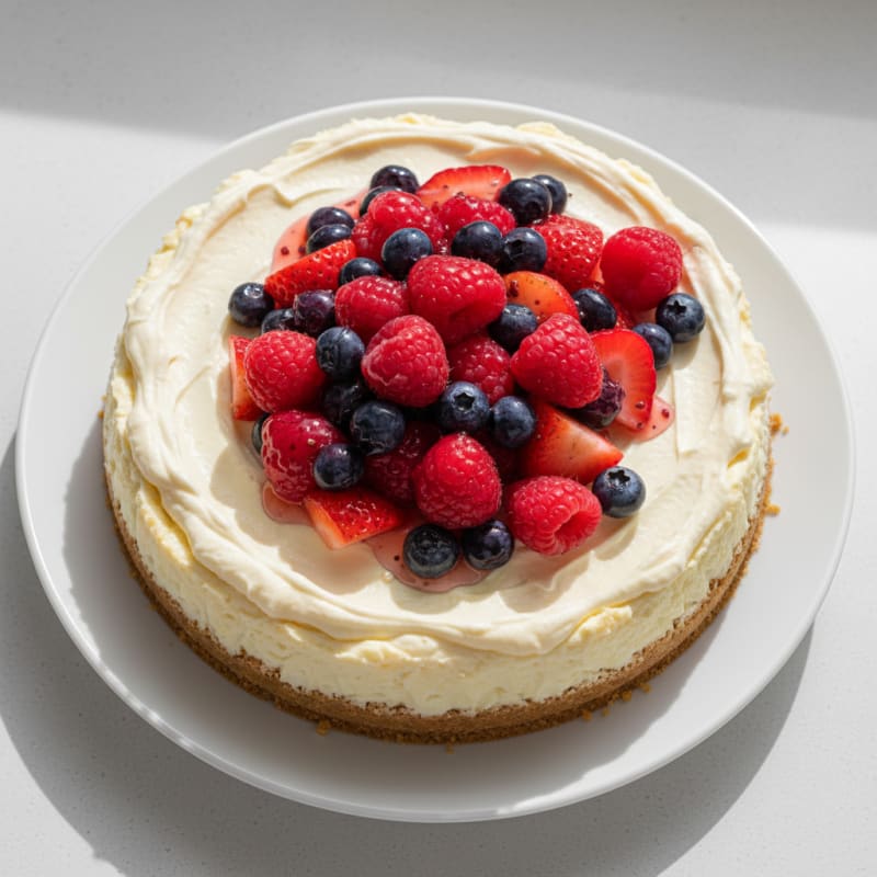Silky Greek Yogurt Protein Cheesecake with Fresh Berries