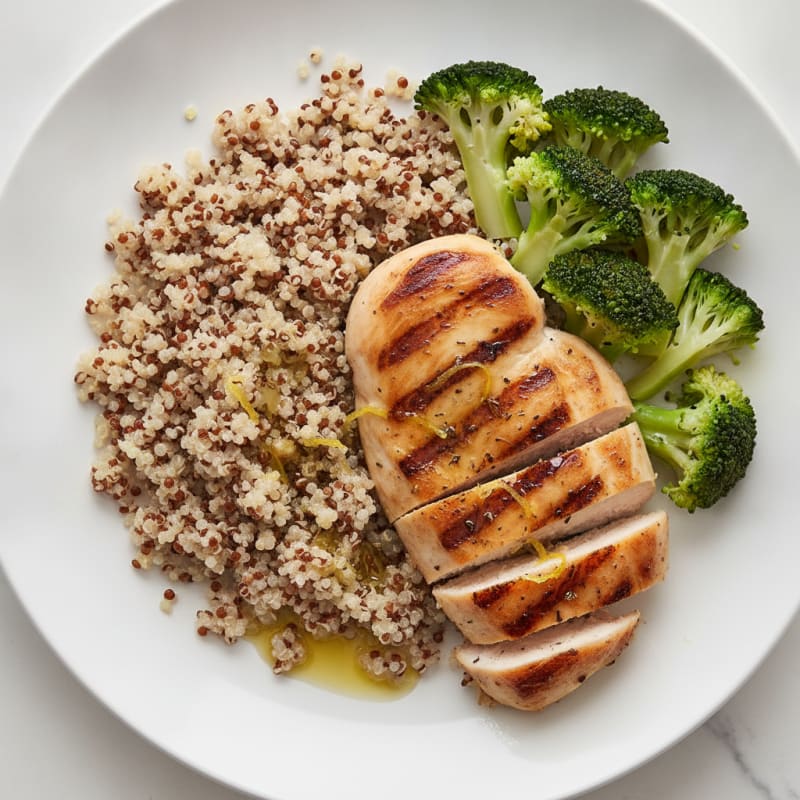 Grilled Chicken Breast with Quinoa and Steamed Broccoli
