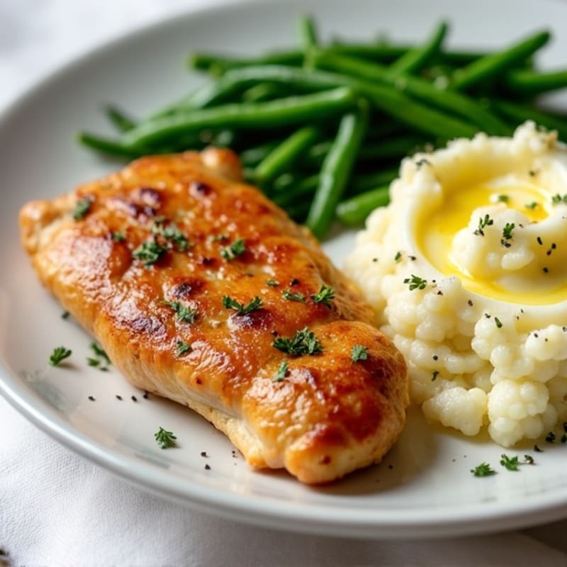 Seared Turkey Breast with Garlic Green Beans and Mashed Cauliflower