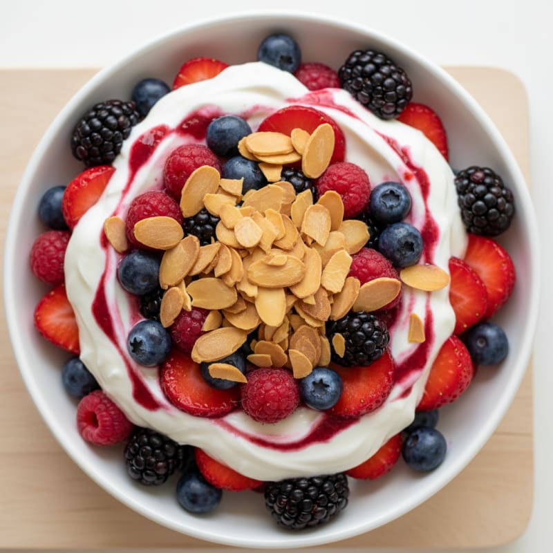 Greek Yogurt Protein Parfait with Mixed Berries and Almonds