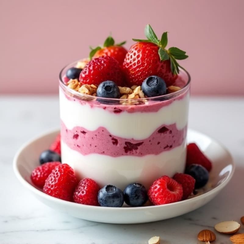 Greek Yogurt Protein Parfait with Mixed Berries and Almonds