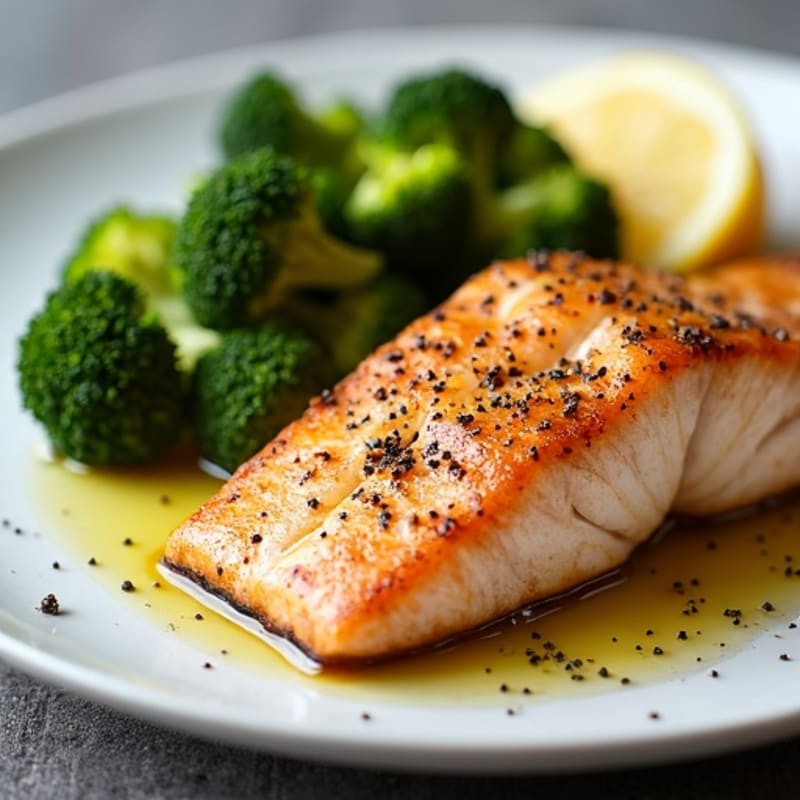 Seared Salmon with Roasted Broccoli and Lemon
