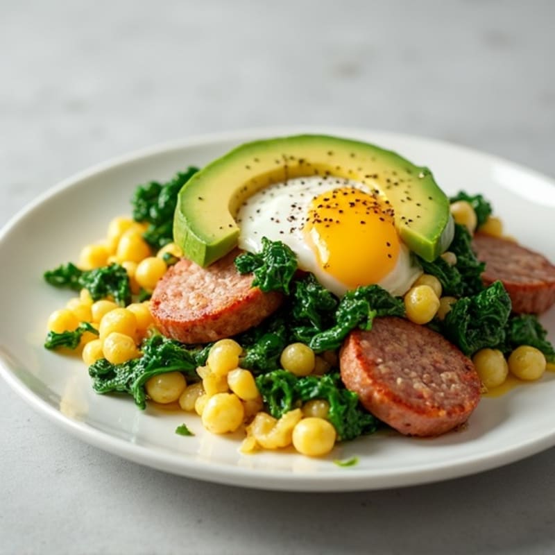 Egg White Scramble with Turkey Sausage and Sautéed Spinach