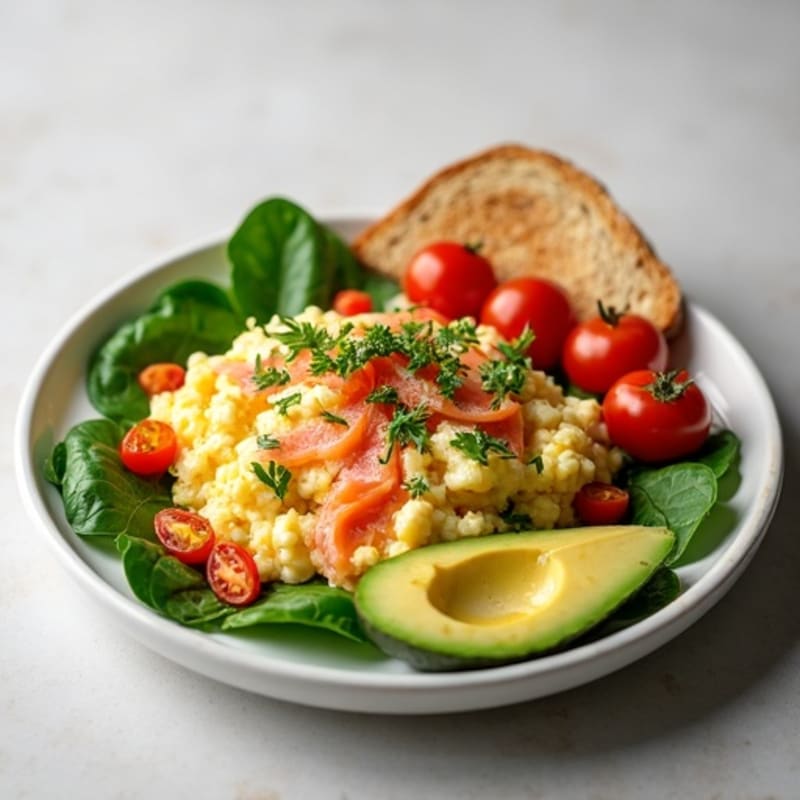 Egg White and Smoked Salmon Scramble with Spinach and Avocado