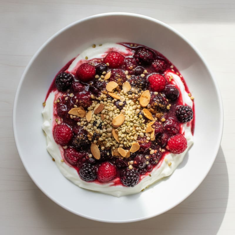 High-Protein Greek Yogurt Bowl with Maple Berry Compote