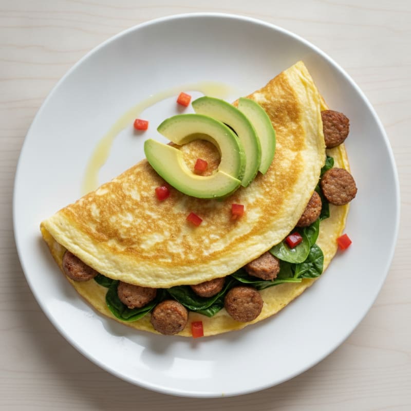 Egg White Spinach Omelette with Turkey Sausage