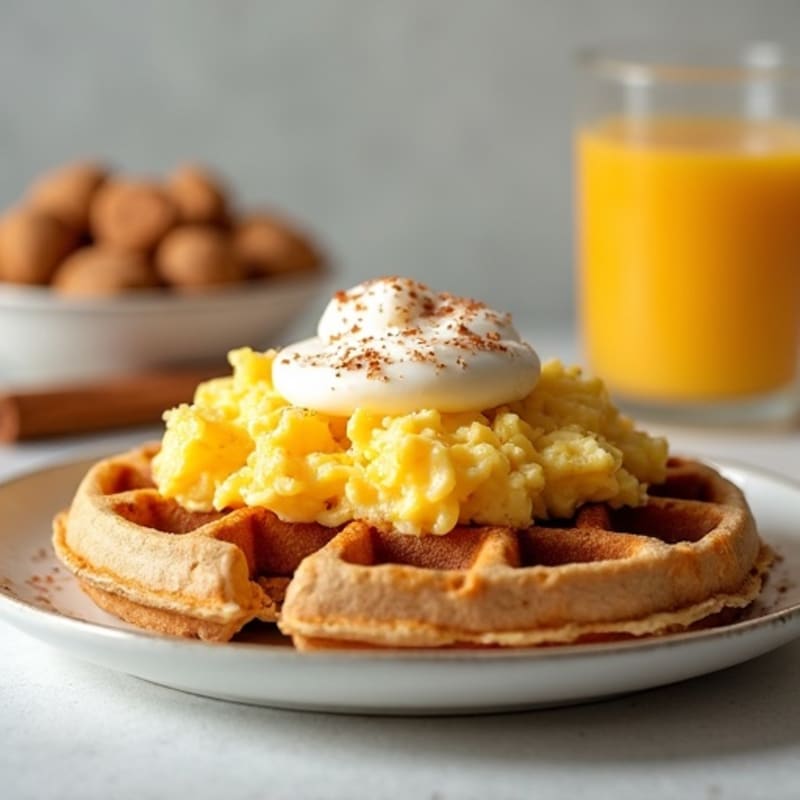 Protein-Packed Cinnamon Waffles with Fluffy Scrambled Eggs