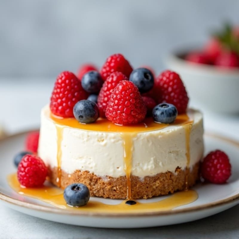 Greek Yogurt Protein Cheesecake with Mixed Berries