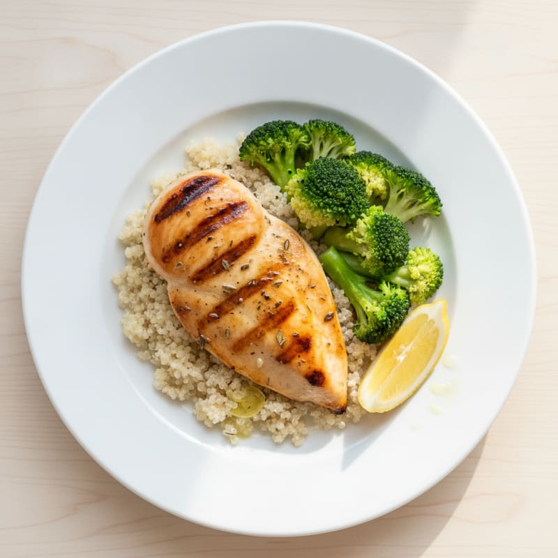 Grilled Chicken Breast with Quinoa and Steamed Broccoli