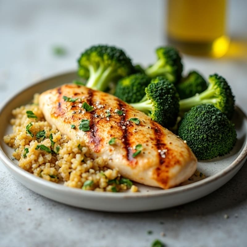Grilled Chicken Breast with Quinoa and Roasted Broccoli